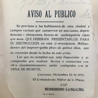Picture of public notice about liquor prohibition